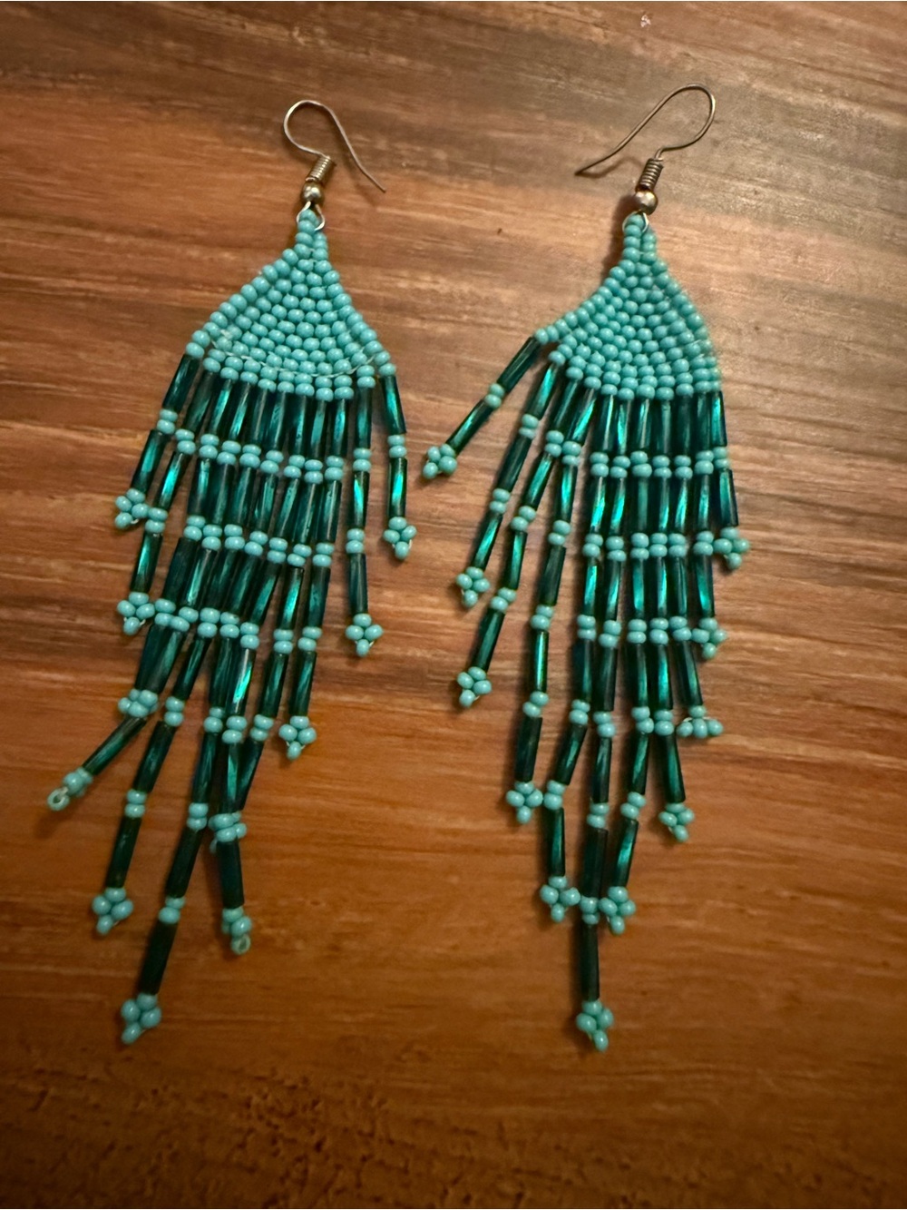 MEXICANA Teal Beaded Fringe Earrings